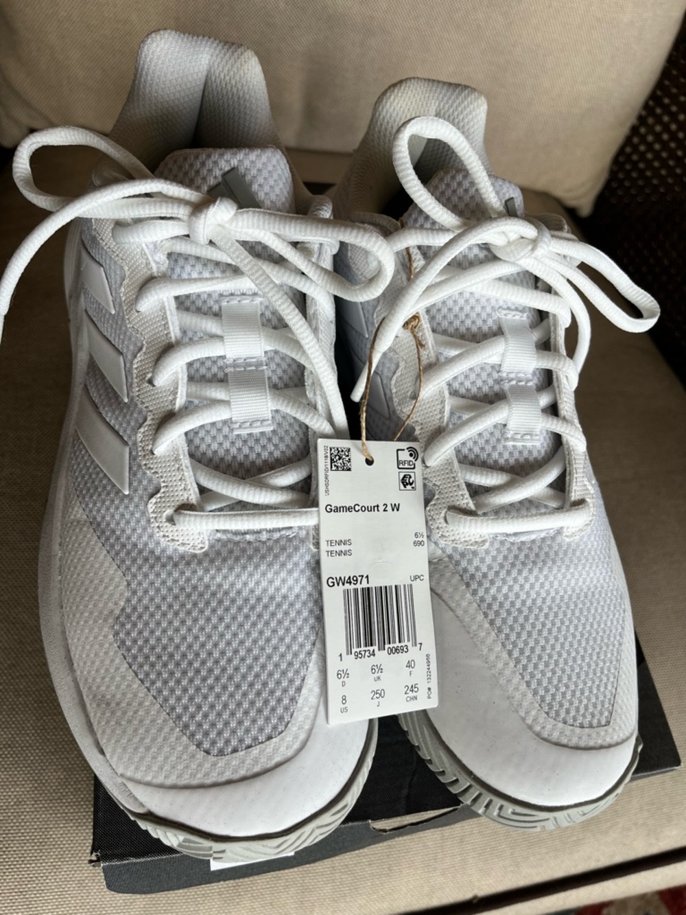 Women’s Adidas White GameCourt 2 W Tennis Sneakers size 8